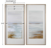 Uttermost Coastline framed prints set of 2 featuring light brown ocean landscape artwork in stylish frames.