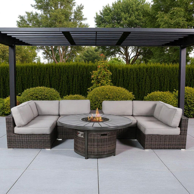 Rattan Patio Set With Comfortable Cushions And Fire Pit - R&R Furniture Gallery (Fountain Valley, CA)