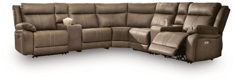 Signature Design by Ashley Max-Momentum reclining sectional with plush cushions and reclining seats in a modern living room setting.