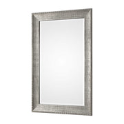 Silver metallic wall mirror by Uttermost, Leiston model, with a sleek and modern design perfect for contemporary decor.