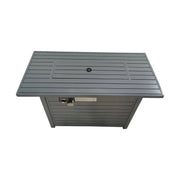 Gray outdoor gas fire pit table by LSI Patio Furniture with durable construction and lid, ideal for outdoor heating and entertaining.