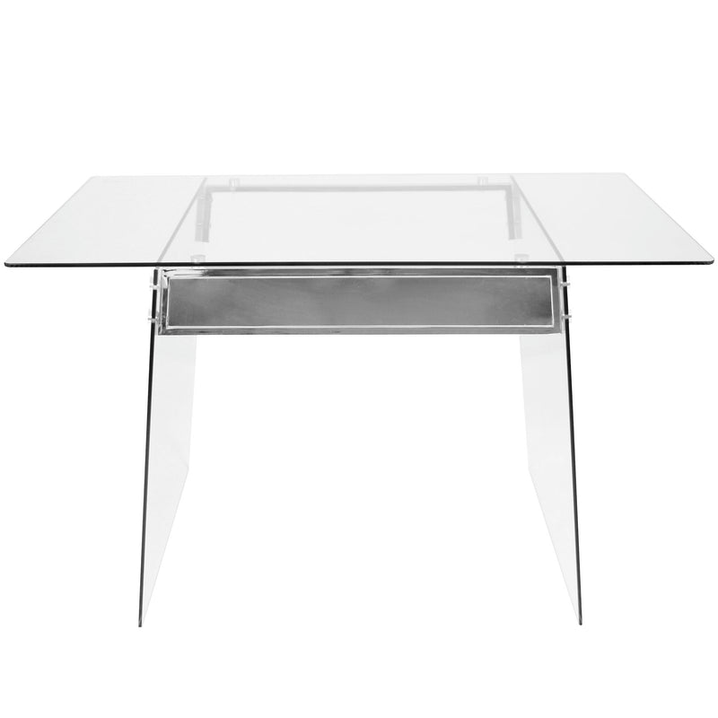 Lumi Source Glacier contemporary clear glass and chrome writing desk with sleek modern design and clean lines.