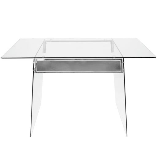 Lumi Source Glacier contemporary clear glass and chrome writing desk with sleek modern design and clean lines.