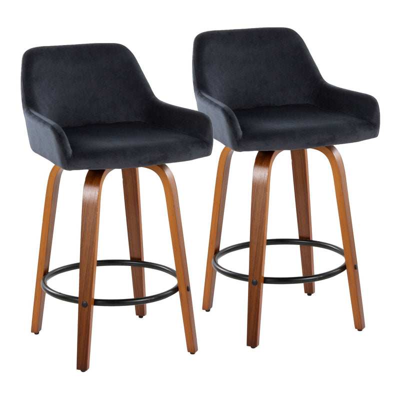 Set of two Lumi Source Daniella contemporary counter stools with swivel, fixed height, round footrest, modern design