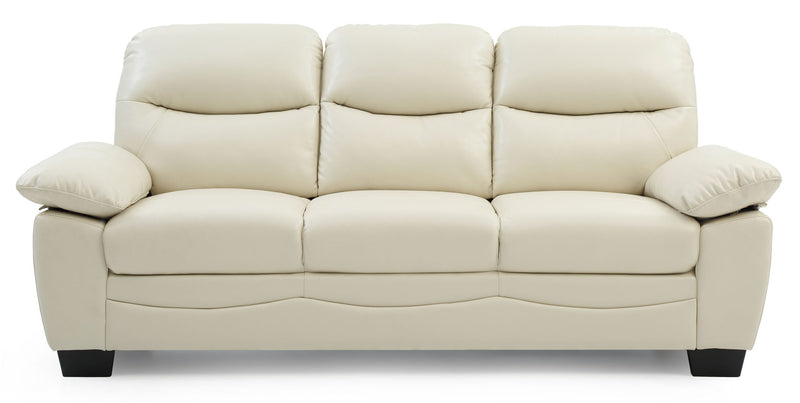 Glory Furniture Marta stationary sofa with plush fabric and wide armrests, shown in a modern living room setting.