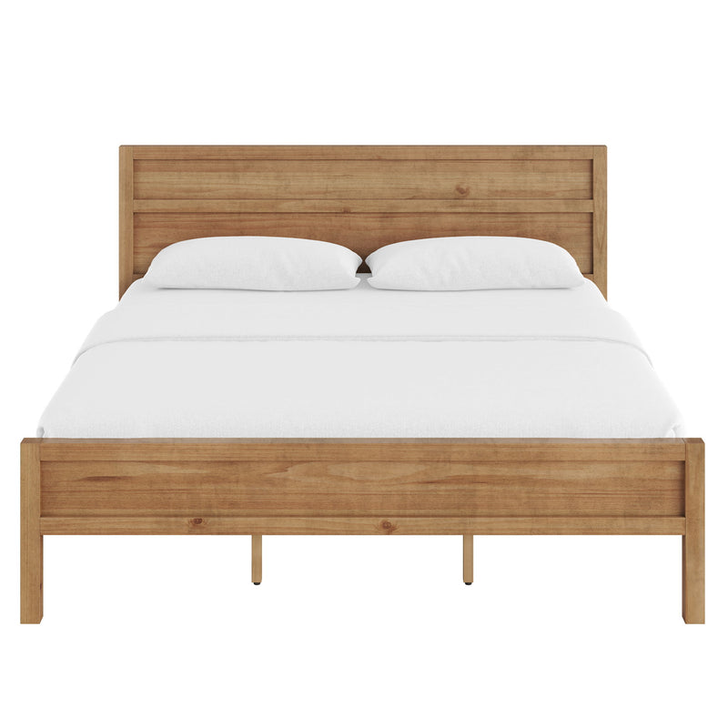 Ridgecrest Home Maddox panel bed with a modern wooden frame and headboard, showcasing a sleek design for a contemporary bedroom.
