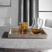 Silver Talmage mirrored tray by Uttermost, decorative metal tray with reflective surface and elegant design.