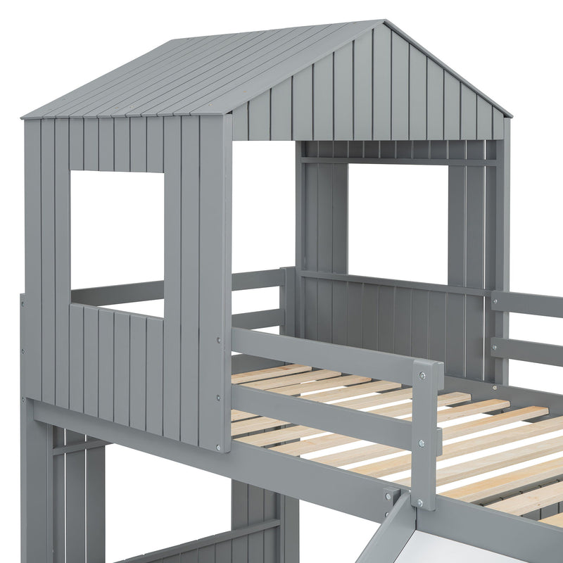 Loft Bunk Bed With Playhouse, Farmhouse, Ladder, Slide And Guardrails - R&R Furniture Gallery (Fountain Valley, CA)