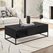 8th Street black coffee table with lift top and storage, modern living room accent table with sleek design and functional features.