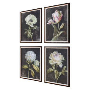 Florals On Black - Framed Prints (Set of 4) - Black