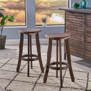 Primrose - Outdoor Acacia Wood Barstools With Foot Rest, (Set of 2) - Dark Brown - R&R Furniture Gallery (Fountain Valley, CA)