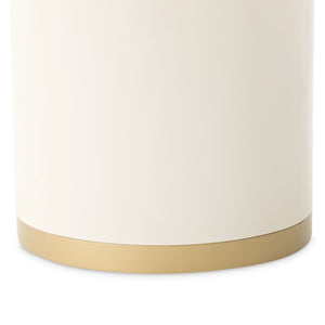 Michael Amini Gineverra round cocktail table with ivory and gold finish, featuring elegant design and smooth surface.