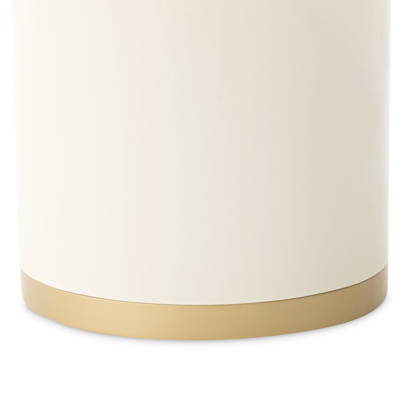 Michael Amini Gineverra round cocktail table with ivory and gold finish, featuring elegant design and smooth surface.