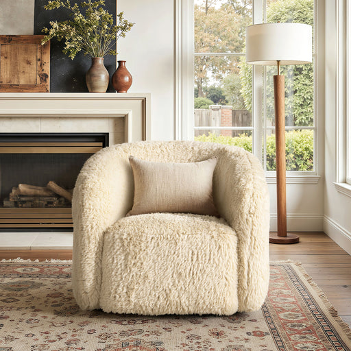 Colt - Fur Swivel Upholstered Barrel Accent Arm Chair - Cream Beige - R&R Furniture Gallery (Fountain Valley, CA)