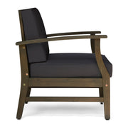Dark gray outdoor club arm chair by Noble House with slat panel design and water-resistant cushion, perfect for patio seating.