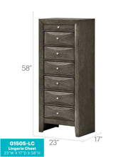 Glory Furniture Marilla 7 Drawer Lingerie Chest with sleek wood finish and spacious drawers for clothing and accessories storage.