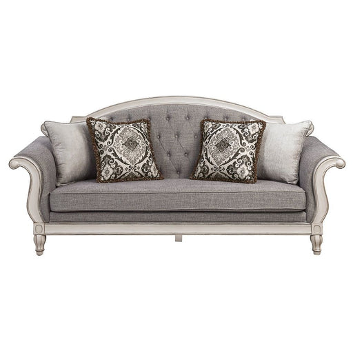 Florian - Sofa With 4 Pillows - Gray Fabric & Antique White - R&R Furniture Gallery (Fountain Valley, CA)