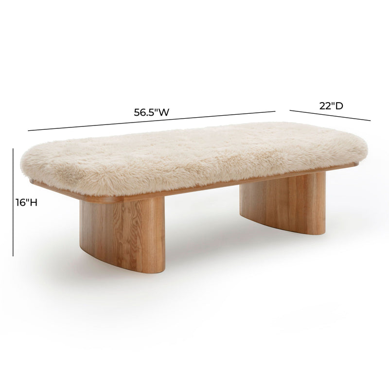 Upholstered Ollie Straight Bench by TOV Furniture, featuring a sleek modern design with cushioned seating and wooden legs.