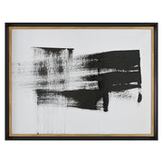 Uttermost Mystere framed black contemporary canvas art print with abstract design, suitable for modern home decor.