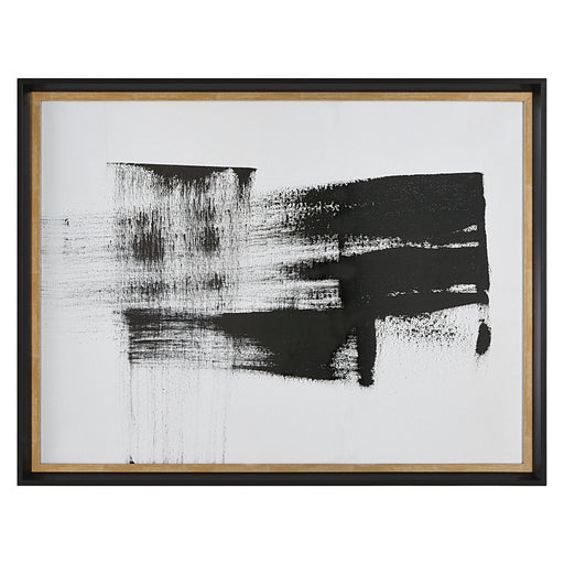 Uttermost Mystere framed black contemporary canvas art print with abstract design, suitable for modern home decor.