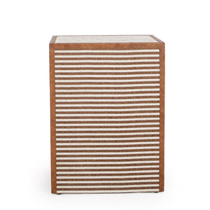 Kora cotton jute accent nightstand by TOV Furniture with a wooden top and woven jute drawer front, modern bedroom storage.