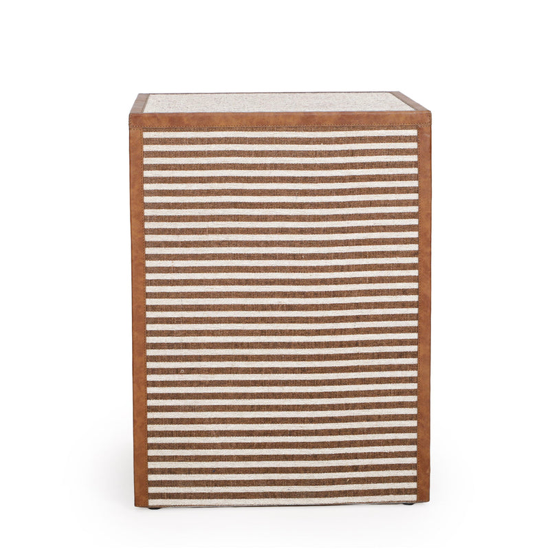 Kora cotton jute accent nightstand by TOV Furniture with a wooden top and woven jute drawer front, modern bedroom storage.