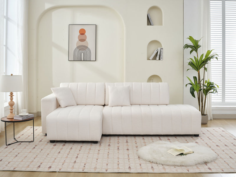 Urban Retreats Jessica Lamb Wool Sectional Sofa with Chaise in a modern, versatile stationary design with plush upholstery.