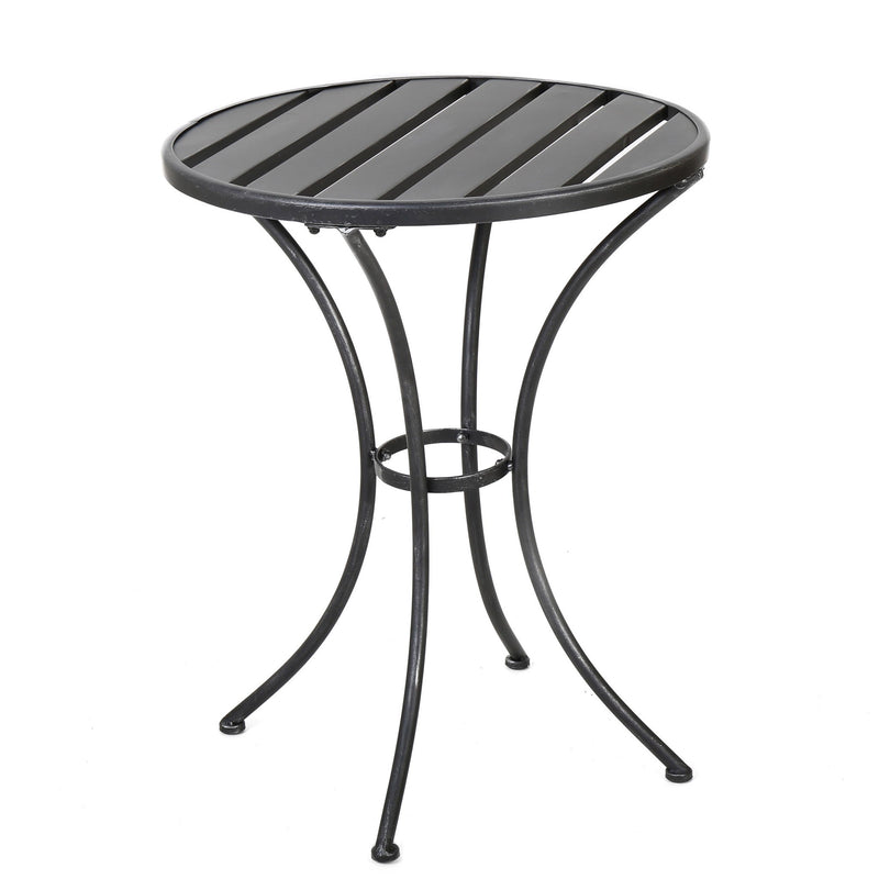 Noble House Yearn 3-piece outdoor bistro set with a round table and two chairs, ideal for patio or garden seating.