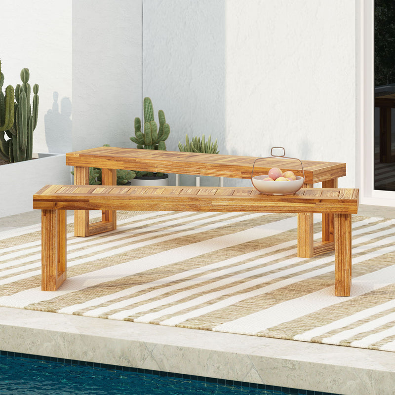 Noble House Nestor bench with wooden seat and metal legs, modern design for entryway or living room seating.