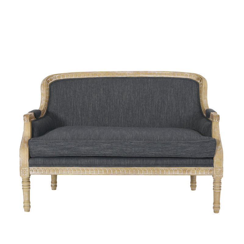 Noble House Inspired Style stationary loveseat with plush fabric and modern design, featuring cushioned armrests and comfortable seating.