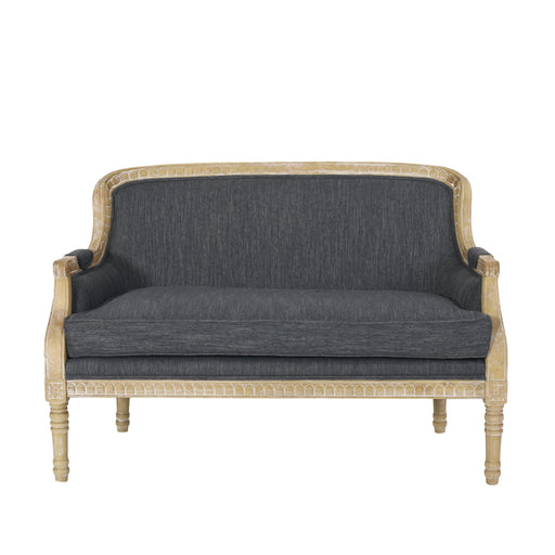 Noble House Inspired Style stationary loveseat with plush fabric and modern design, featuring cushioned armrests and comfortable seating.