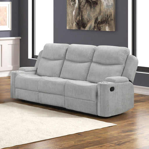 Galya - Motion Loveseat With Console - Light Gray Chenille - R&R Furniture Gallery (Fountain Valley, CA)
