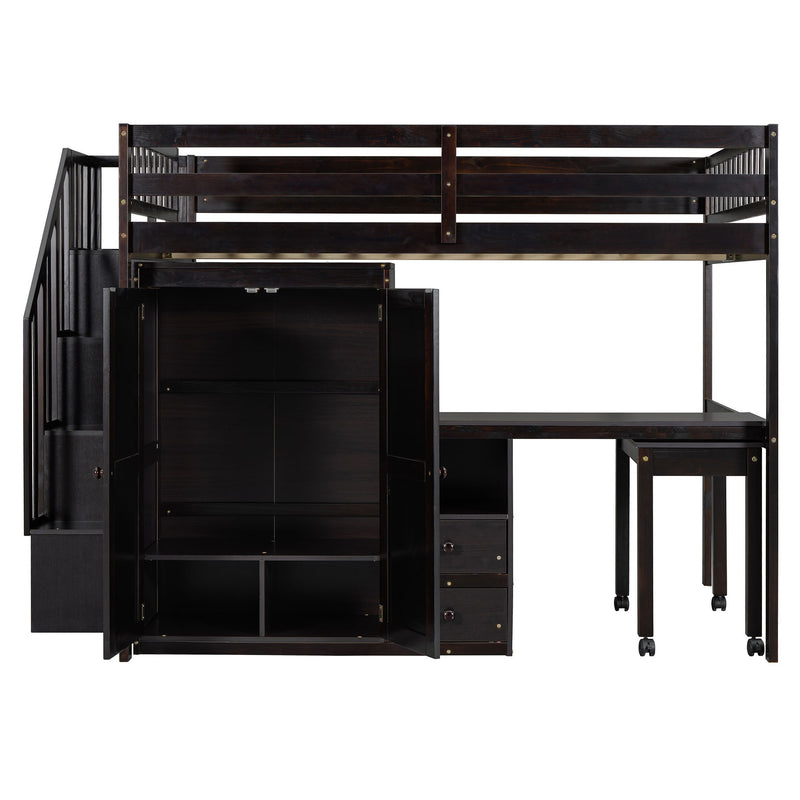 Loft Bed With Stairs, Bookshelf, Drawers, Desk & Wardrobe, Space Saving Multifunctional Furniture - R&R Furniture Gallery (Fountain Valley, CA)