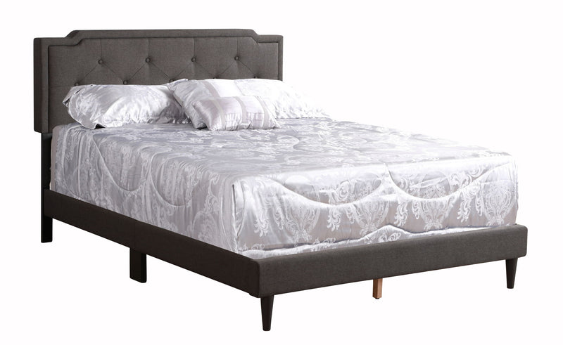 Button tufted upholstered bed by Glory Furniture with cozy design, featuring plush fabric and elegant tufted headboard for comfortable sleeping.