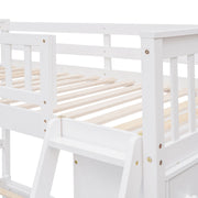 DreamHaus bunk bed with six drawers, flexible shelves, and a bottom bed on wheels, ideal for space-saving bedroom storage.