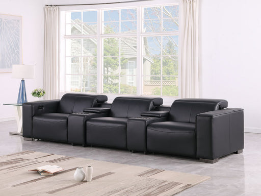 1208 - Leather Sofa With 3 Power Recliners And Two Storage Consoles - R&R Furniture Gallery (Fountain Valley, CA)