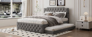 Upholstered Platform Bed With Trundle And 2 Sets Of USB Ports On Each Side, Fabric - R&R Furniture Gallery (Fountain Valley, CA)