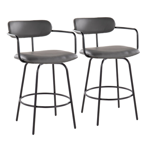 Set of two Lumi Source Demi contemporary fixed height counter stools with swivel seats and round footrests.