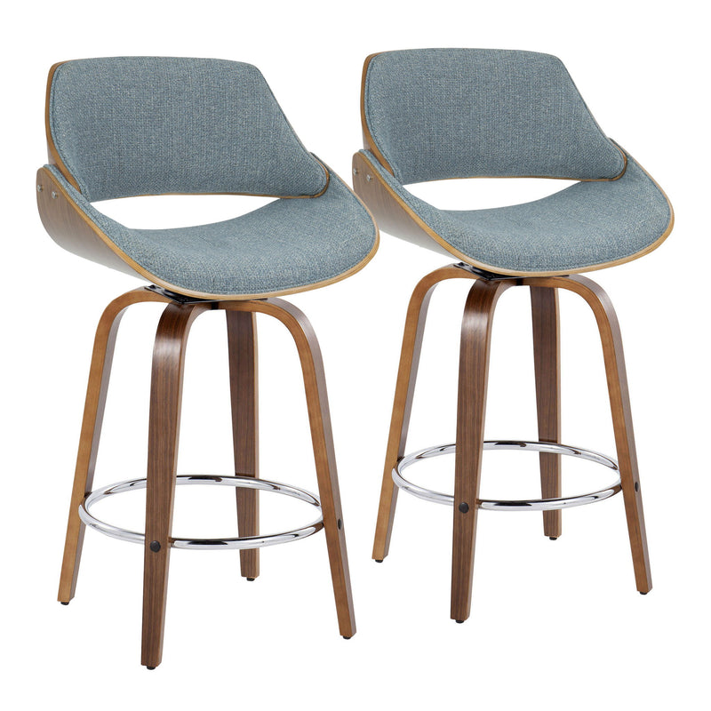 Lumi Source Fabrizzi mid-century modern fixed height counter stool set with swivel, round footrest, and sleek design.