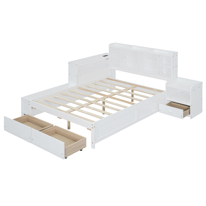 Platform Bed With Multi Functional Storage Space, Nightstand, 2 Drawers, USB Ports And Desk - R&R Furniture Gallery (Fountain Valley, CA)