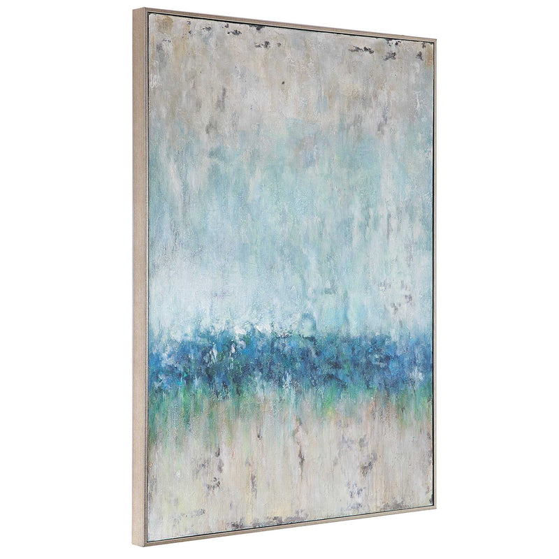Blue abstract canvas art titled Tidal Wave by Uttermost featuring flowing, wave-like patterns in shades of blue.