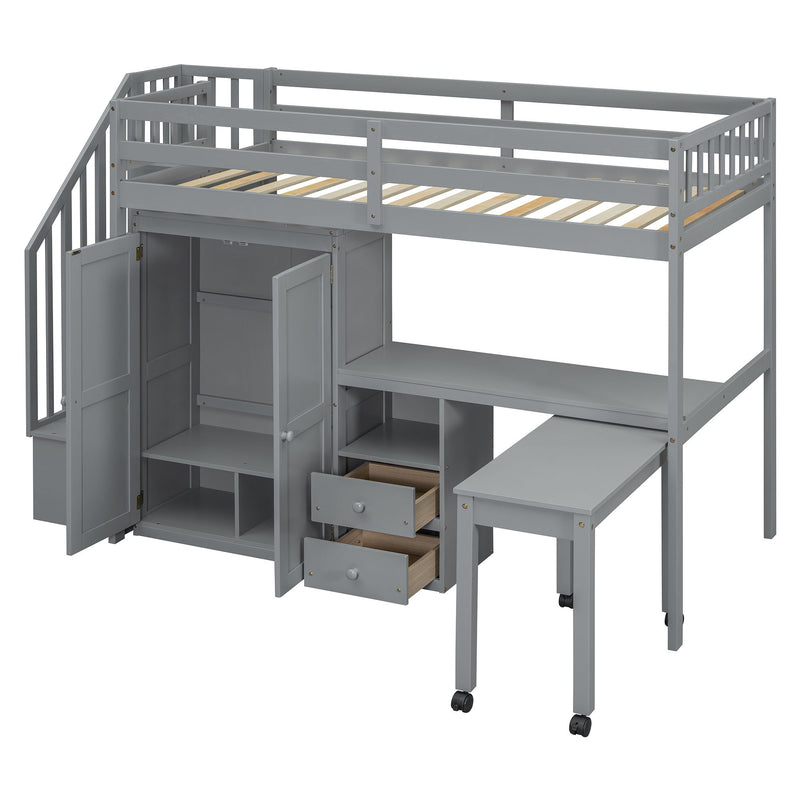 Loft Bed With Stairs, Bookshelf, Drawers, Desk & Wardrobe, Space Saving Multifunctional Furniture - R&R Furniture Gallery (Fountain Valley, CA)