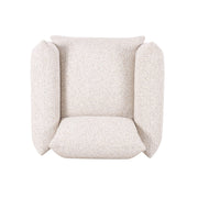 TOV Furniture Saint Tropez Nubby Fabric Armchair in sand color with rounded arms and textured upholstery, modern living room decor.