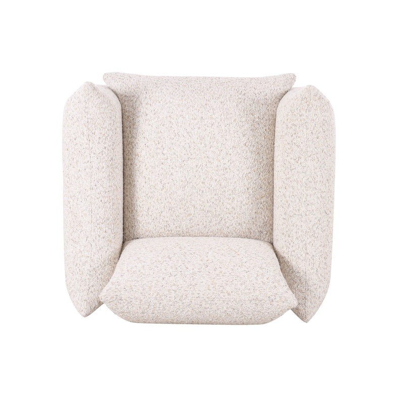 TOV Furniture Saint Tropez Nubby Fabric Armchair in sand color with rounded arms and textured upholstery, modern living room decor.
