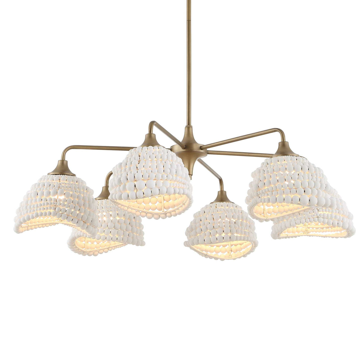 White beaded pendant light by Uttermost featuring six beaded shades, perfect for modern pendant lighting decor.