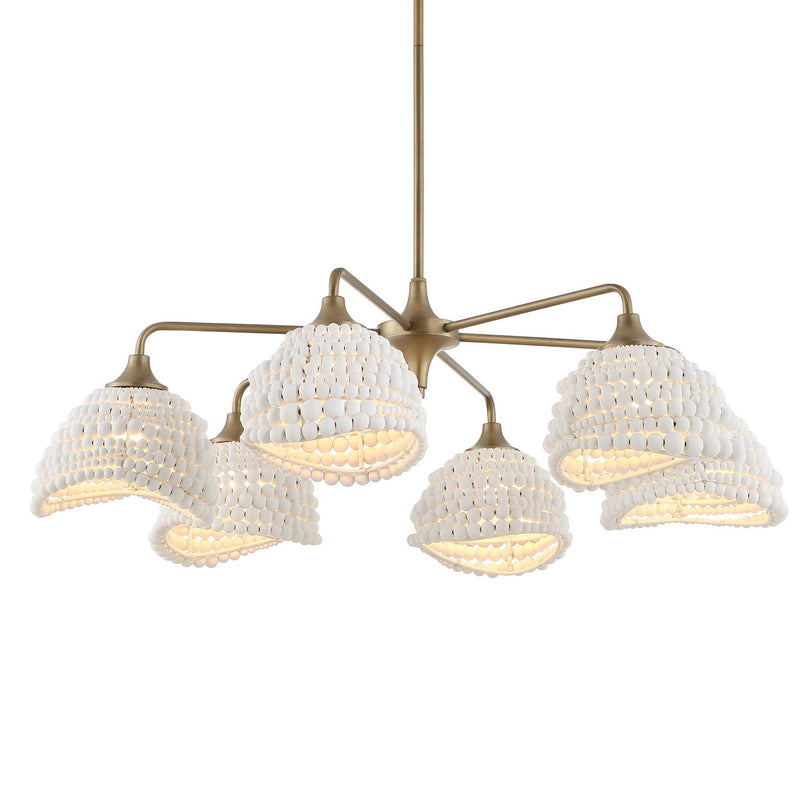 White beaded pendant light by Uttermost featuring six beaded shades, perfect for modern pendant lighting decor.