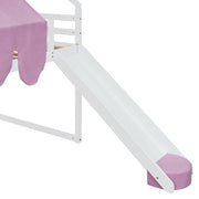 DreamHaus loft bed with house-shaped frame and tent, featuring a cozy, playful design for kids' bedroom decor.