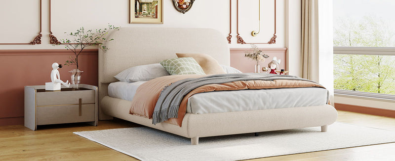 Upholstered Platform Bed With Thick Solid Frame And Stylish Curve-Shaped Design - R&R Furniture Gallery (Fountain Valley, CA)