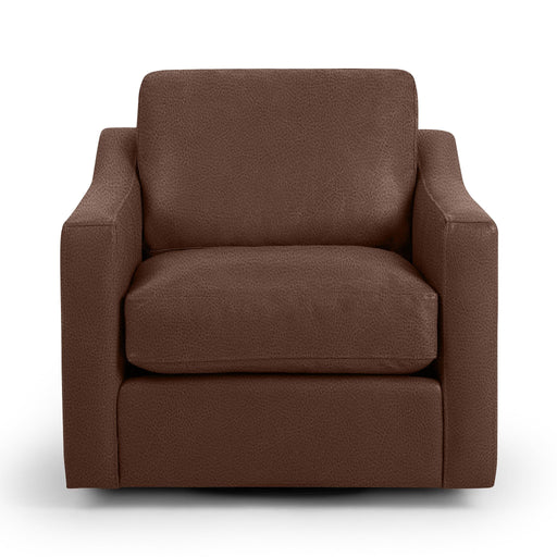 Classic Home Aspen swivel chair with a cushioned seat and wooden base, featuring a modern design and comfortable armrests.