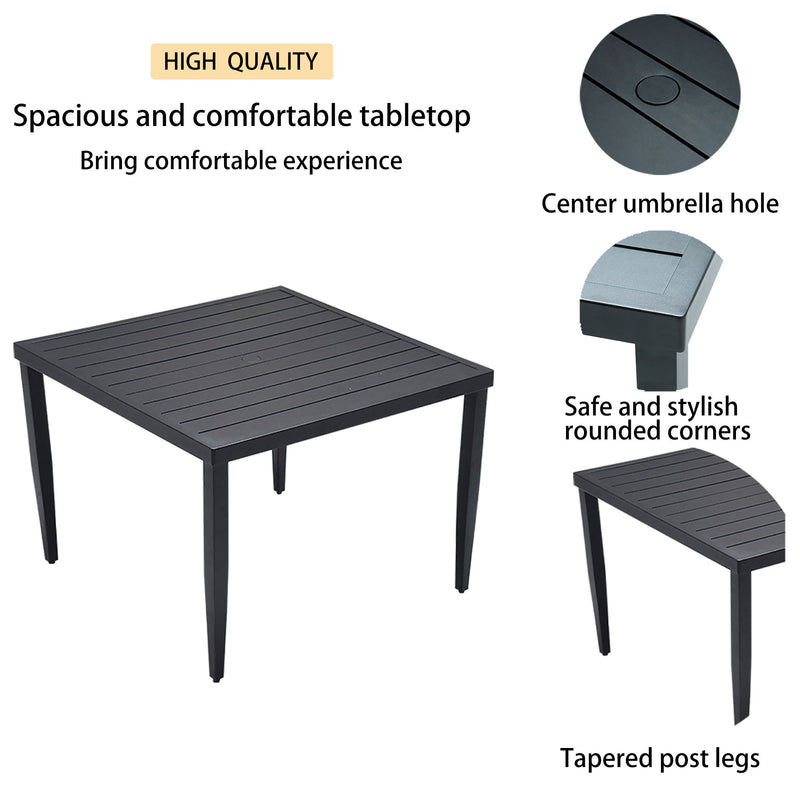 Life Outside outdoor patio dining table with tapered feet and umbrella hole, ideal for outdoor dining spaces.